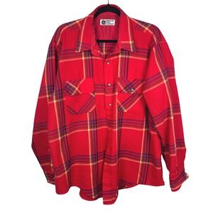 Windsor Shirt Company Men Plaid Flannel Long Sleeve Button Up Shirt Red Yellow